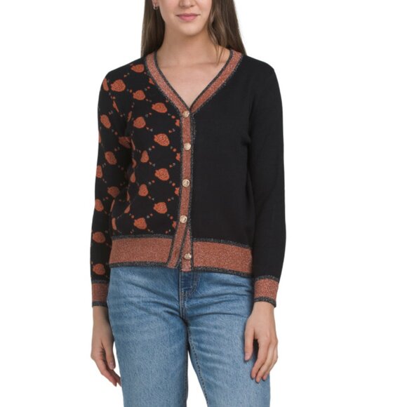 NANCY YANG Orange Patterned Cardigan - Picture 1 of 2
